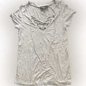 Lulu's Light Gray Lace-Up Short Sleeve Tee